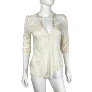 Paper + Tee Crochet Lace 3/4 Sleeve Off Center Knit Top